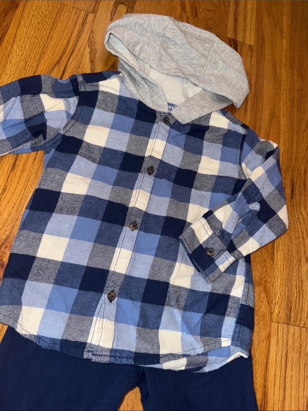 Carter's Blue Plaid Hooded Shirt and Navy Jogger Set